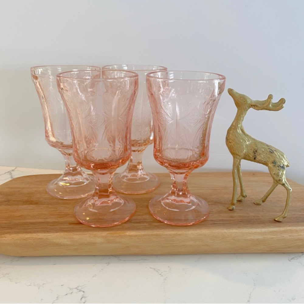 Vintage Pink Depression Glass Wine Glasses/ Goblets